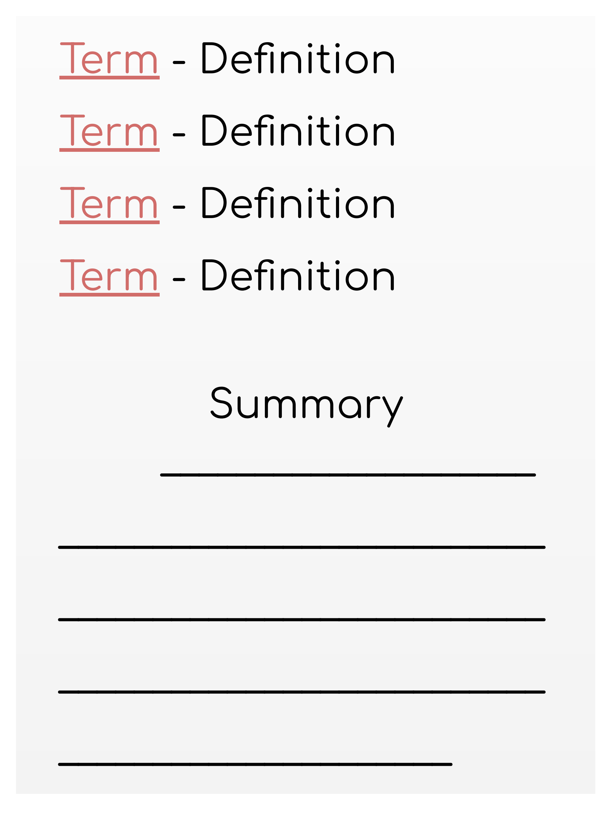 Abstract representation of definitions and summary