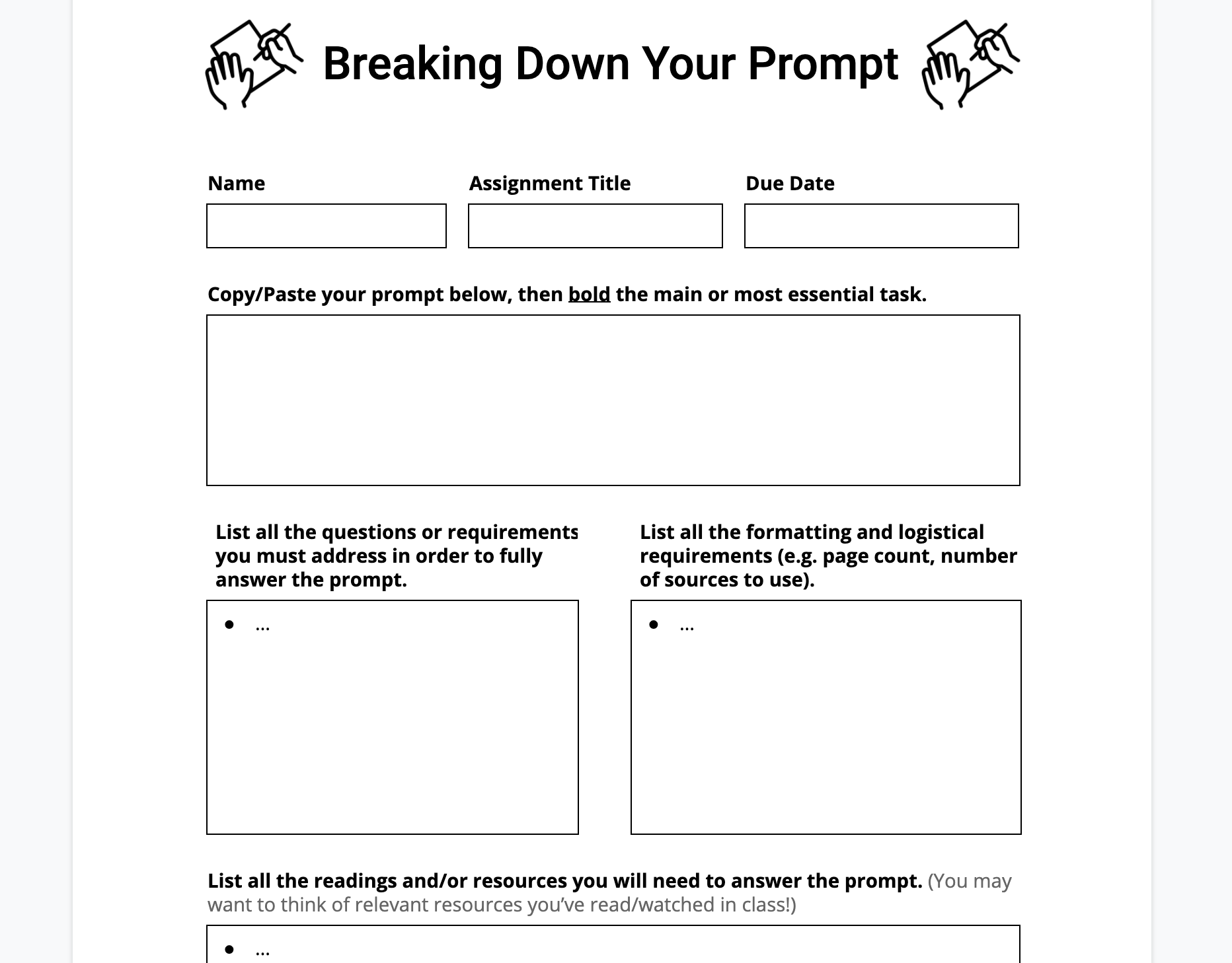 Screenshot of Breaking Down Your Prompt Google Doc.